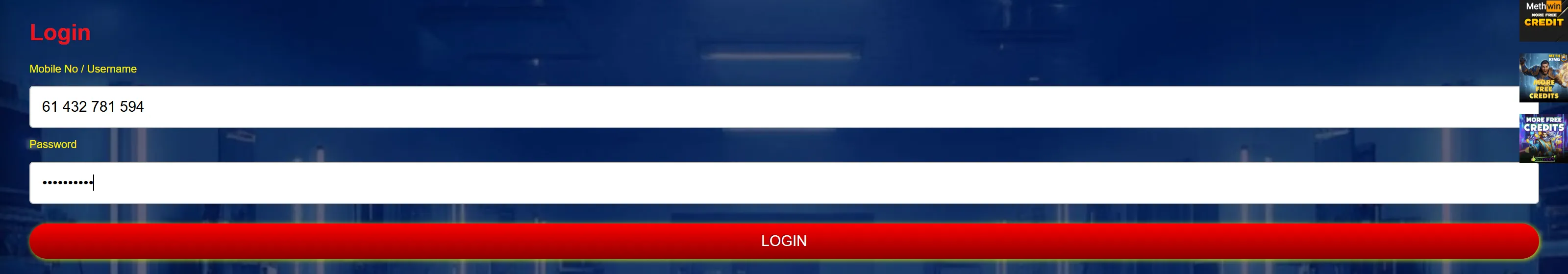 Secure login interface for Methspin Casino